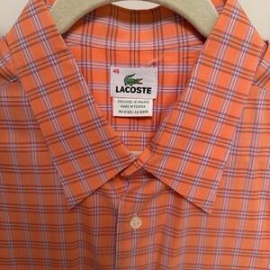 Men’s Lacoste Dress Shirt Orange plaid size 46 (XL)